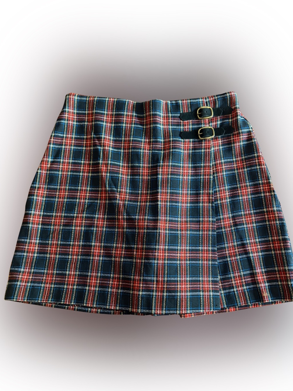 Vintage Byer California Red & Navy Plaid Mini Skort with Buckle Accents
